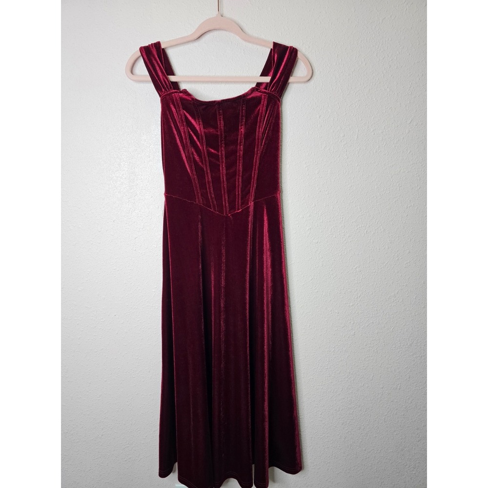 Burgundy Velvet Corset Dress Sleeveless Lace Up Back Wine Red Small Renaissance